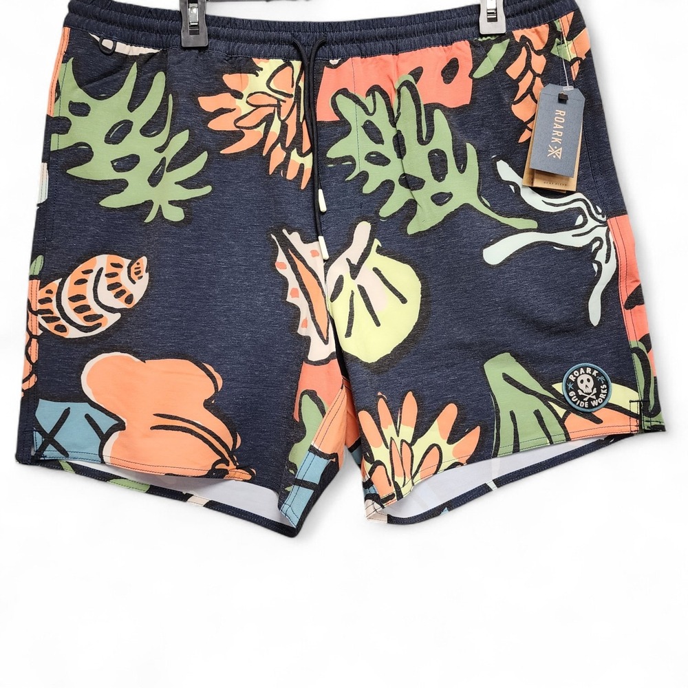Roark Shorts Shorey 16" Shell Cove Men XL Dark Navy Drawstring Elastic Waist NEW